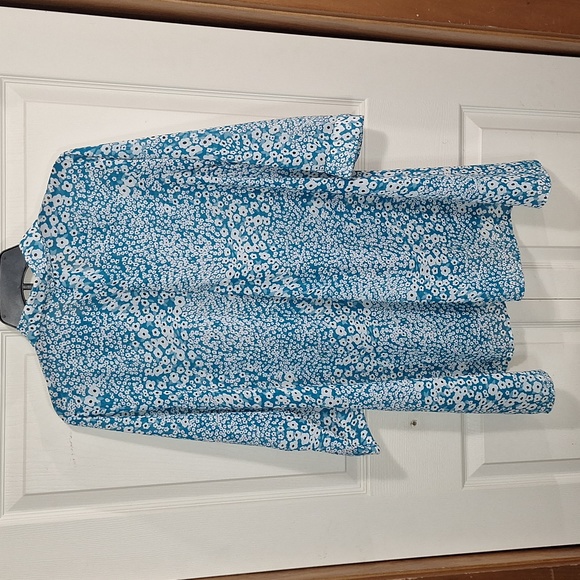 Caffe Marrahesh chiffon quarter pullover tunic shirt ¾ sleeve - L - blue - Picture 7 of 10